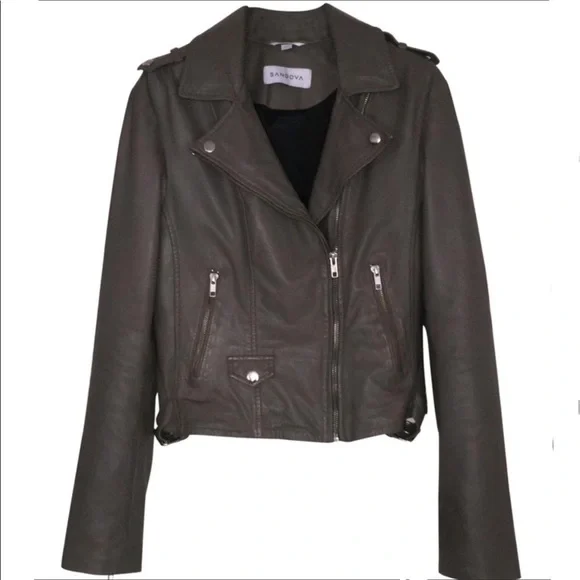 Sandova Leather Moto Jacket in Latte
